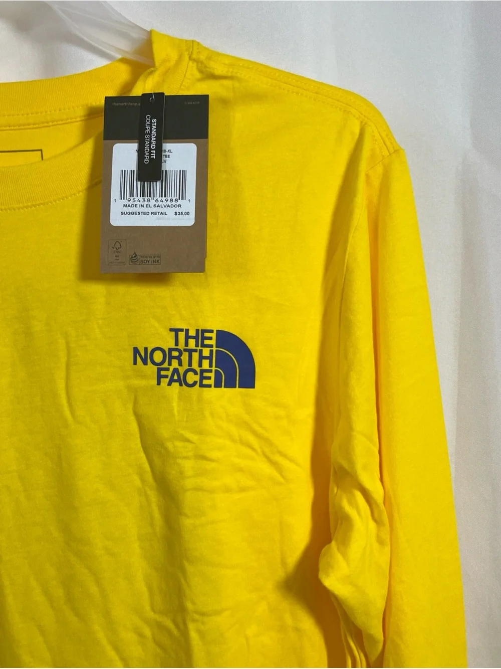 The North Face Long Sleeve Men's Crew Neck Tee Shirt Lightning Yellow XL NWT